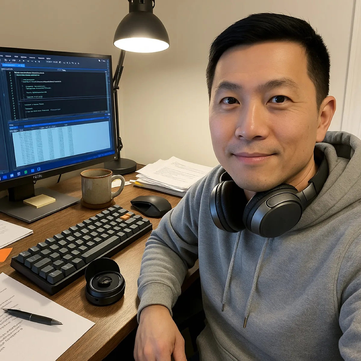 Phil K. at his desk with Quietra Pro