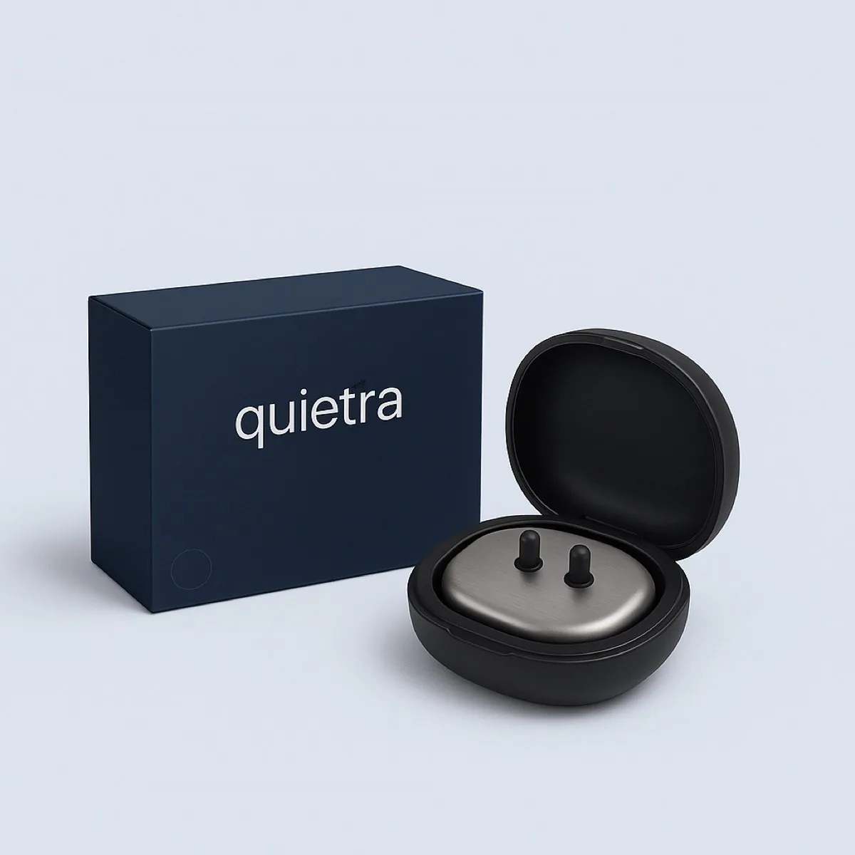 Quietra Pro charging case, device and retail box