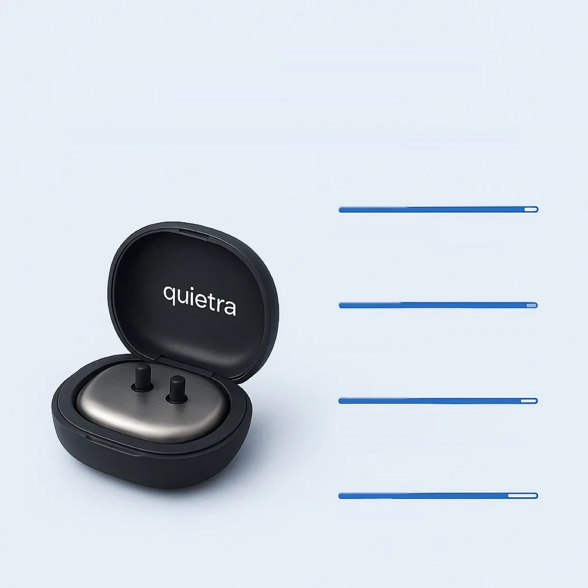 Quietra Pro device beside four result bars