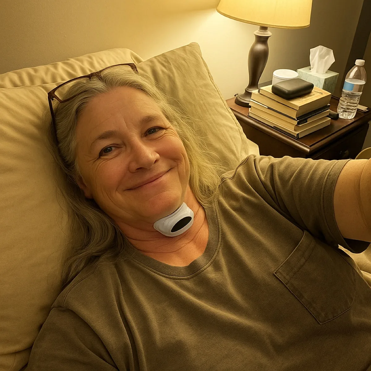 Colleen S. wearing Quietra Pro in bed